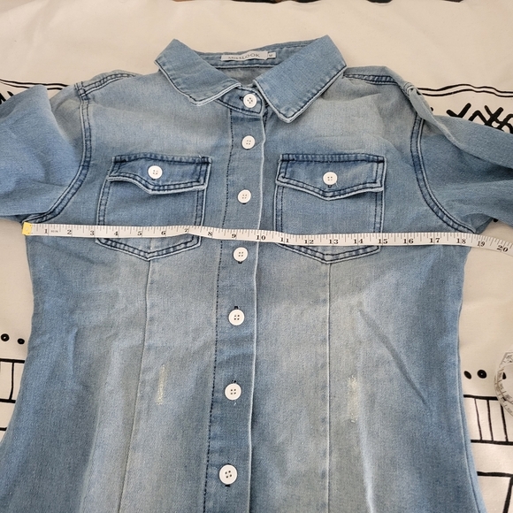 MISSLOOK Women's Long Sleeve Pocket Buttoned Distressed Denim Shirt Dress Size M - Picture 3 of 11